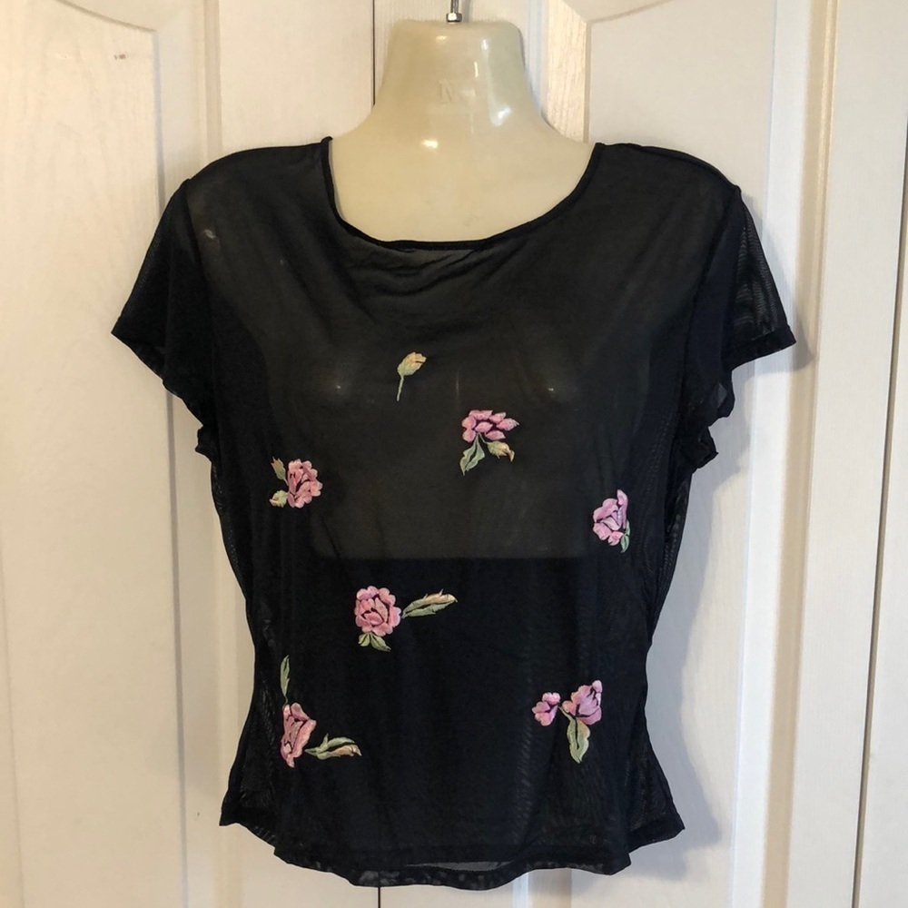 Vintage 90s Victoria’s Secret Sheer Mesh Embroidered Floral Whimsigoth Top